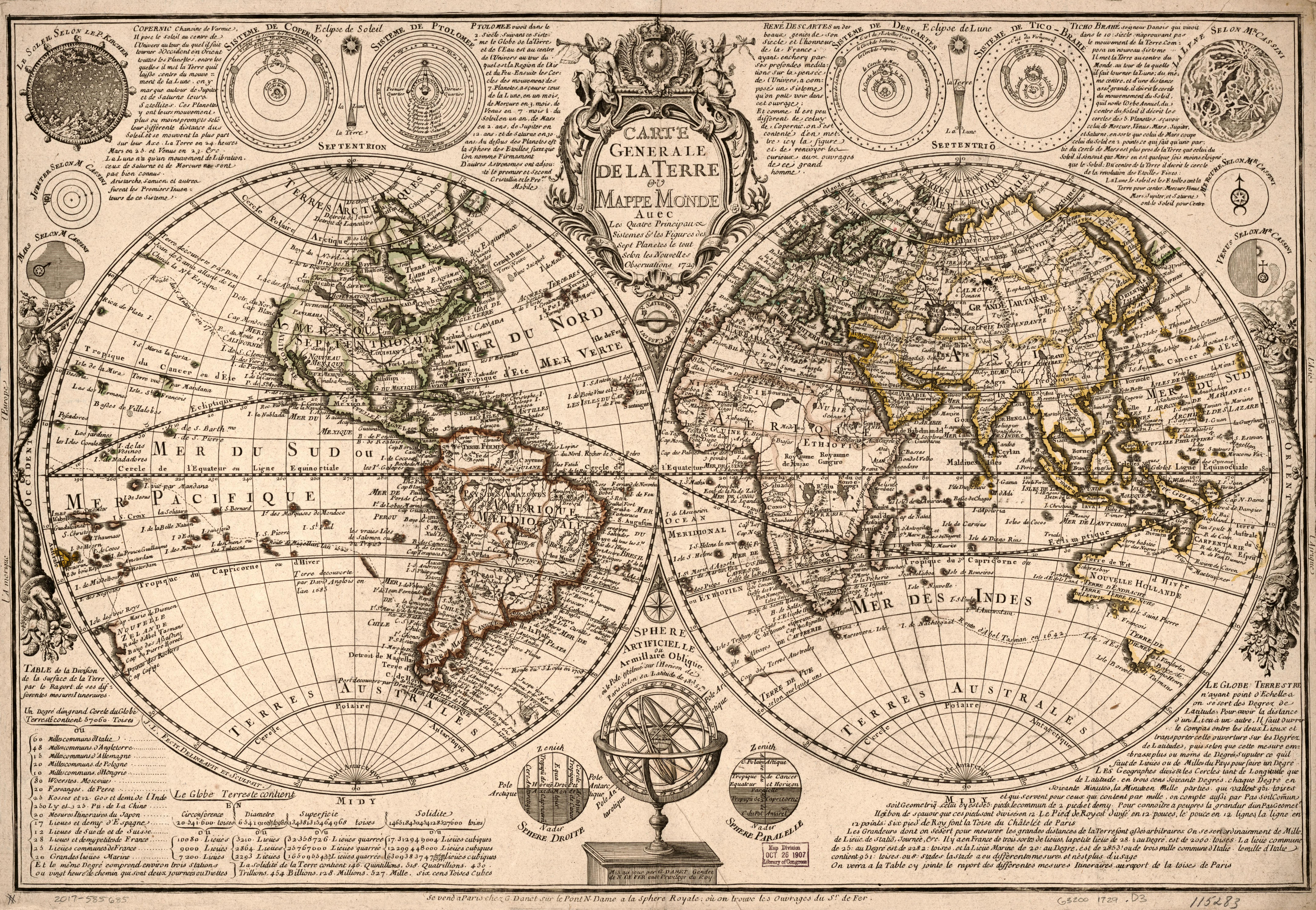 [1729] Mappe Monde Auec Les Quatre Principaux Sistemes